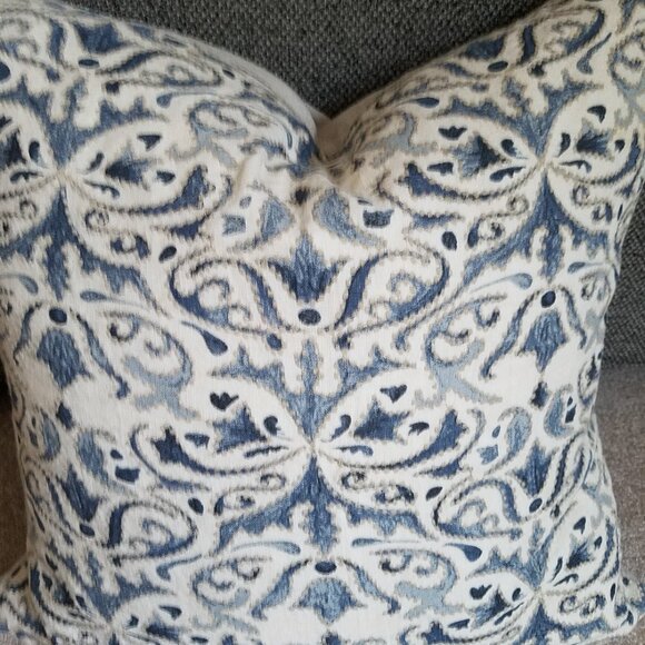 Pottery Barn Reilley Blue/Off White Embroidered Pillow Covers 22" (two) - Picture 3 of 8